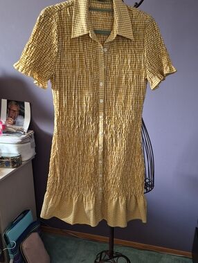 Zara Yellow Gingham Smocked Button-Front Dress